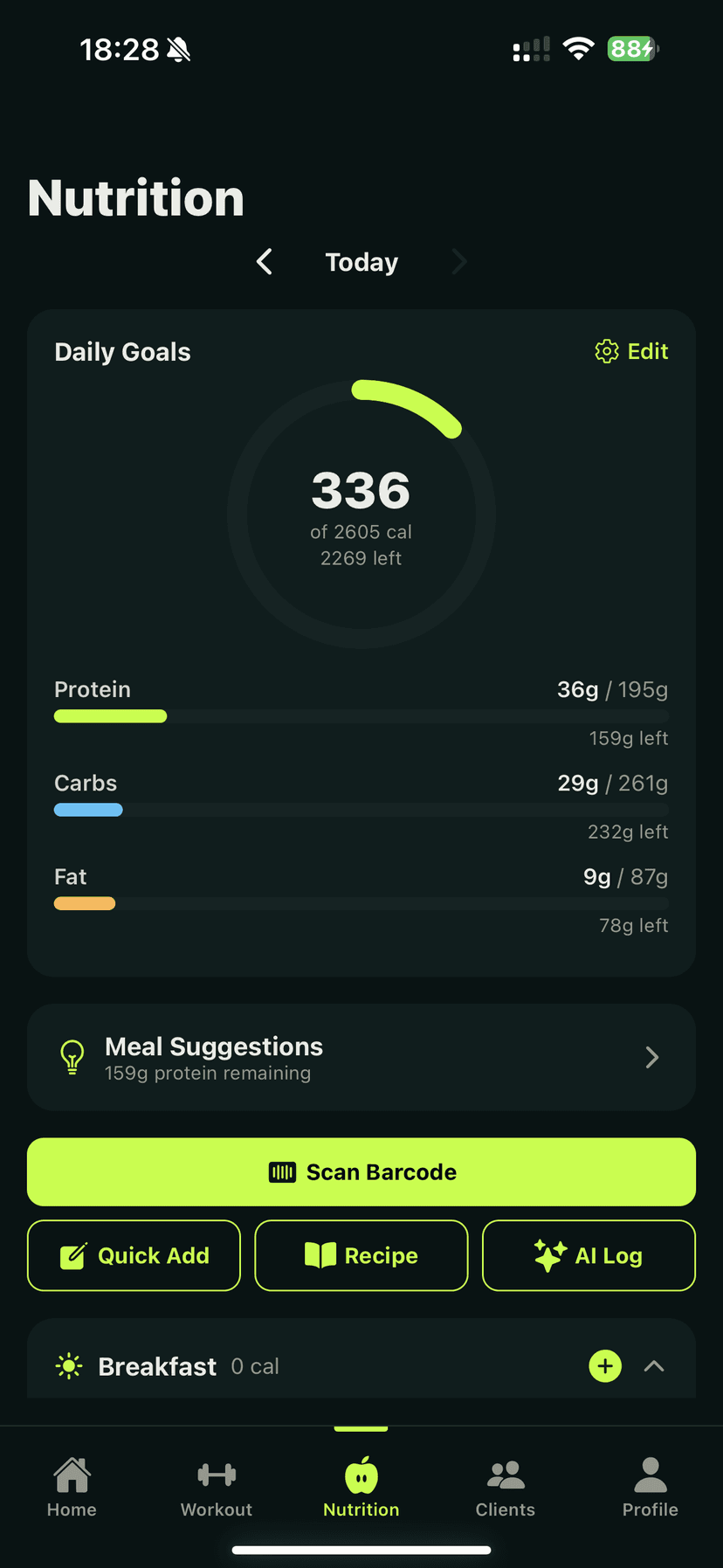 Kova nutrition tracking